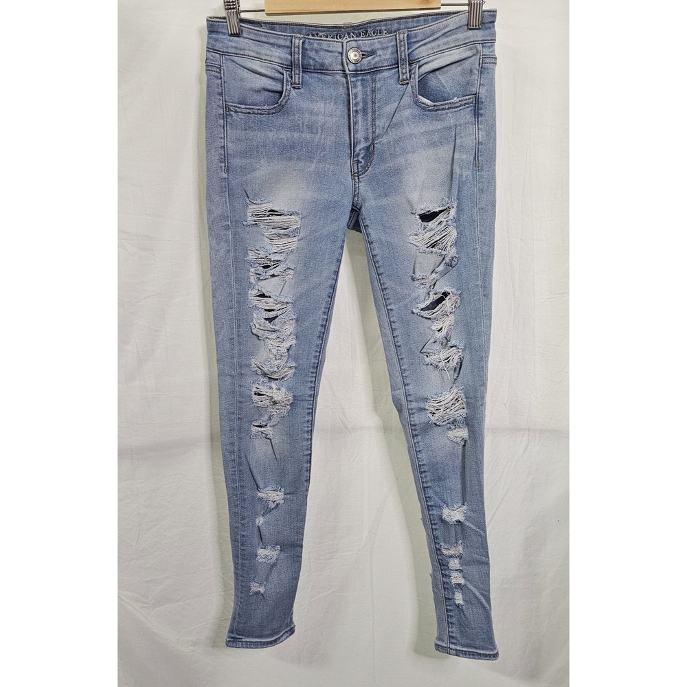 American Eagle Jeans 8 Blue Next Level Stretch Jegging Distressed Pockets Denim